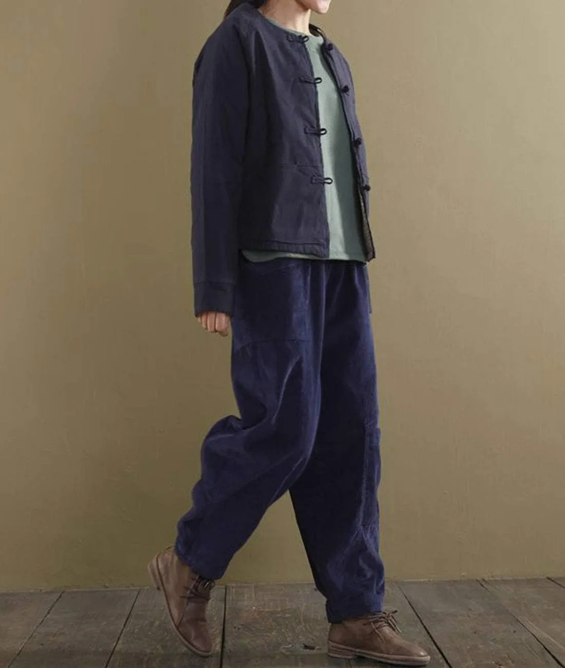 Women's Corduroy Wide Leg Pants with Unique Pockets Bloomers Trousers