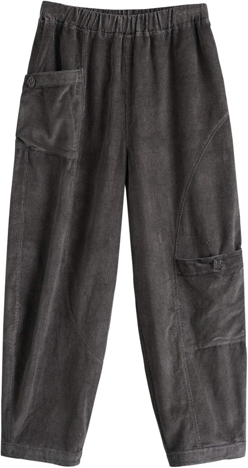 Women's Corduroy Wide Leg Pants with Unique Pockets Bloomers Trousers