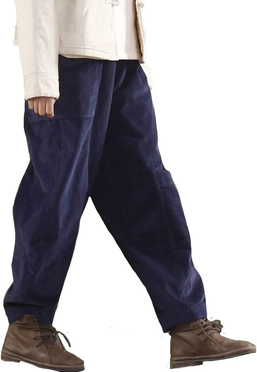 Women's Corduroy Wide Leg Pants with Unique Pockets Bloomers Trousers