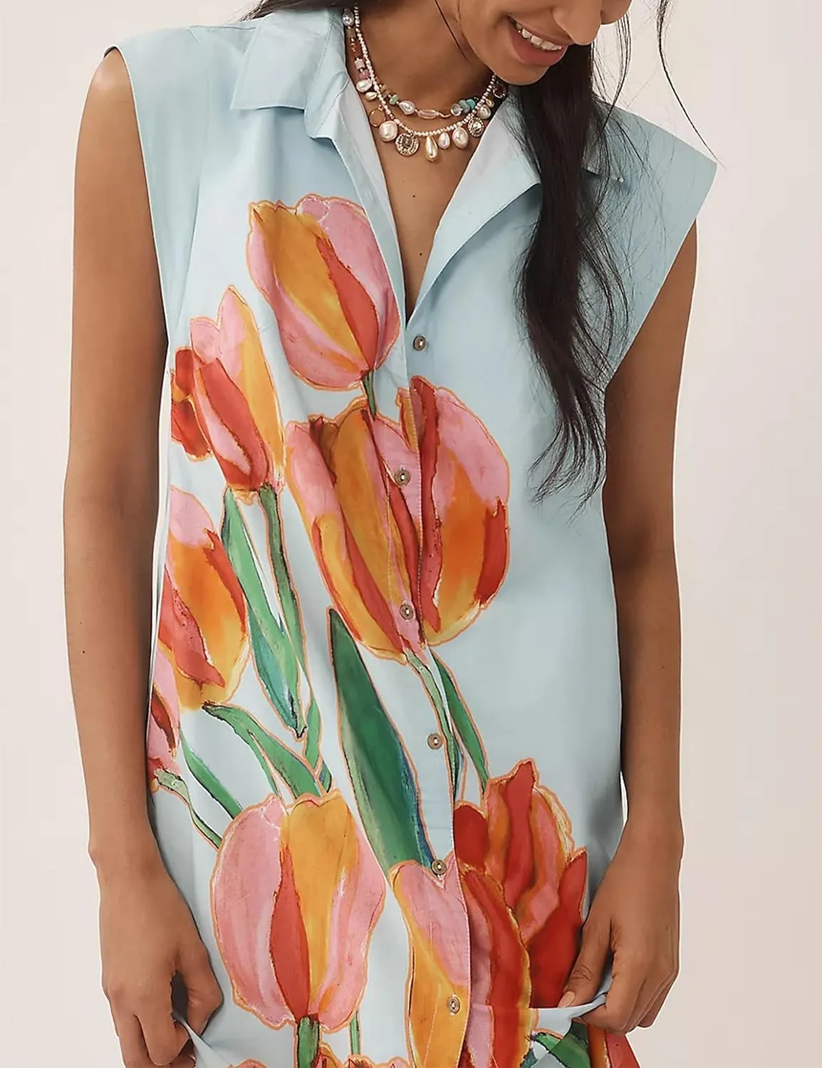 Womens Floral Print Cap Sleeve Button Up Shirt Midi Dress Summer Casual V Neck Cute Loose Fit Dress