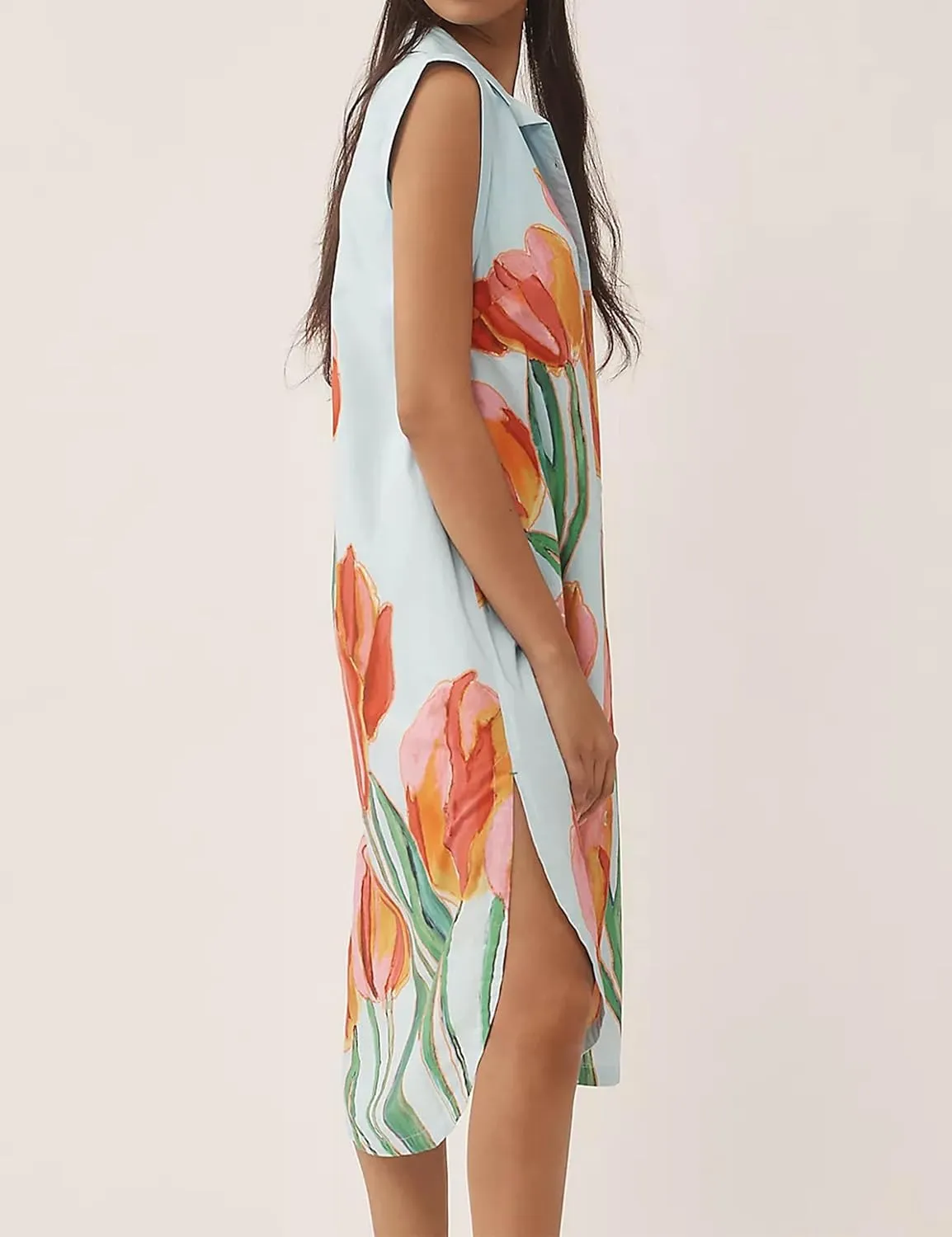Womens Floral Print Cap Sleeve Button Up Shirt Midi Dress Summer Casual V Neck Cute Loose Fit Dress