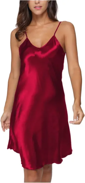Women's Satin Nightgown Sexy V Neck Spaghetti Strap Nightdress Chemise Babydoll Lingerie Full Slips Sleepwear