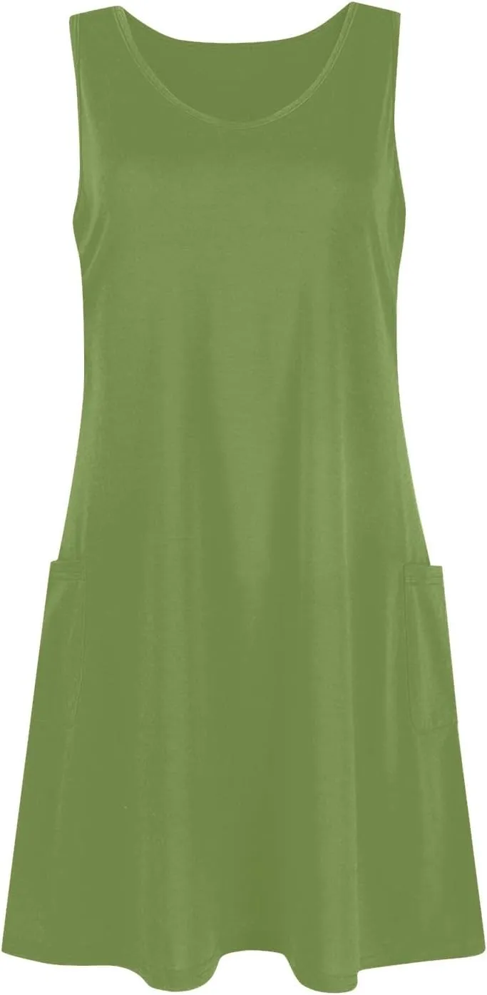 Women's Summer Dresses 2025 Casual Swimsuit Coverup Beach Printed Sundress Sleeveless Vacation Dress with Pocket
