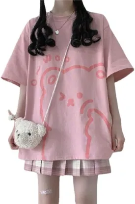 Y2K Bear Graphic Baggy T Shirt Girls Kawaii Harajuku Oversized Tee Summer Aesthetic Stuff Cutecore Anime Preppy Outfits