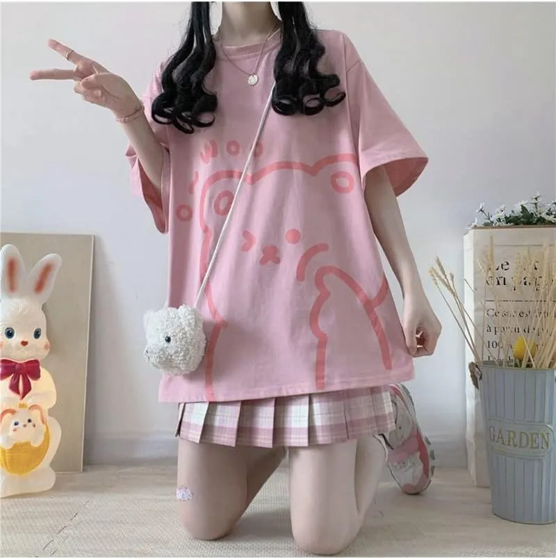 Y2K Bear Graphic Baggy T Shirt Girls Kawaii Harajuku Oversized Tee Summer Aesthetic Stuff Cutecore Anime Preppy Outfits