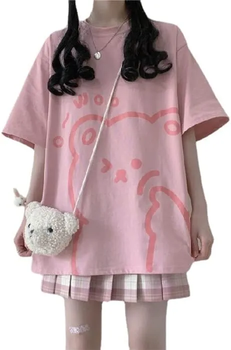Y2K Bear Graphic Baggy T Shirt Girls Kawaii Harajuku Oversized Tee Summer Aesthetic Stuff Cutecore Anime Preppy Outfits