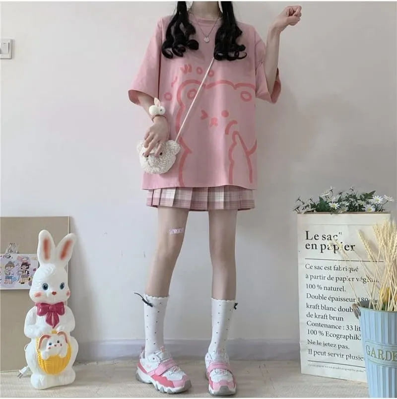 Y2K Bear Graphic Baggy T Shirt Girls Kawaii Harajuku Oversized Tee Summer Aesthetic Stuff Cutecore Anime Preppy Outfits