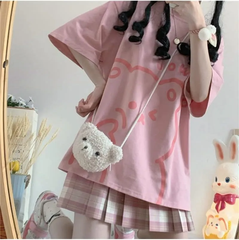 Y2K Bear Graphic Baggy T Shirt Girls Kawaii Harajuku Oversized Tee Summer Aesthetic Stuff Cutecore Anime Preppy Outfits