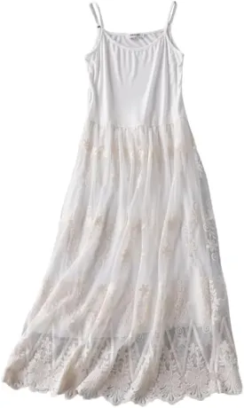 YM YOUMU Women Cotton Floral Lace Patchwork Full Slip Dress for Under Dress Extender 110 cm Length