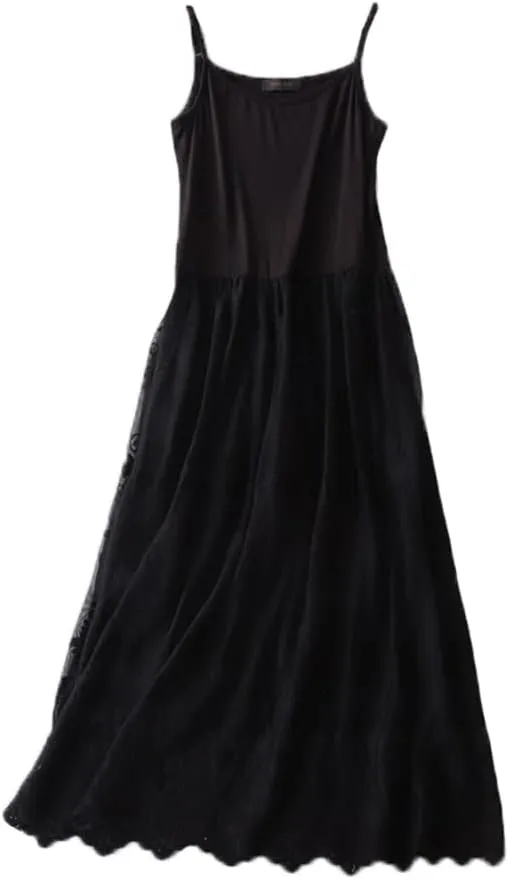 YM YOUMU Women Cotton Floral Lace Patchwork Full Slip Dress for Under Dress Extender 110 cm Length