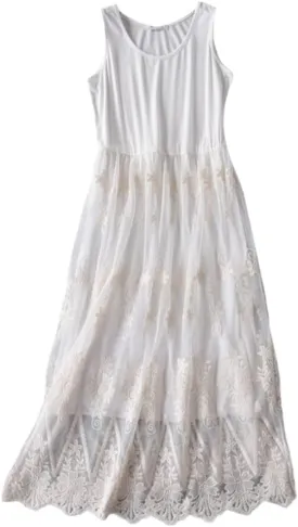 YM YOUMU Women Cotton Floral Lace Patchwork Full Slip Dress for Under Dress Extender 110 cm Length