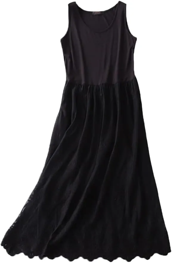 YM YOUMU Women Cotton Floral Lace Patchwork Full Slip Dress for Under Dress Extender 110 cm Length