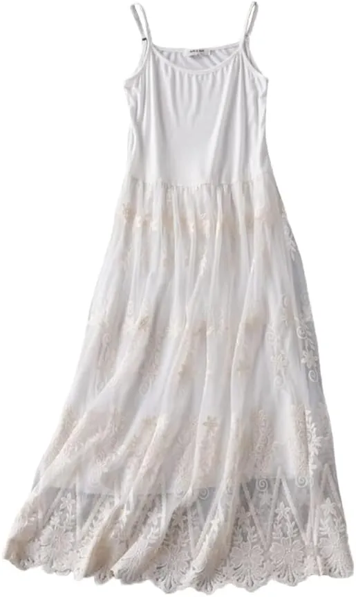 YM YOUMU Women Cotton Floral Lace Patchwork Full Slip Dress for Under Dress Extender 110 cm Length